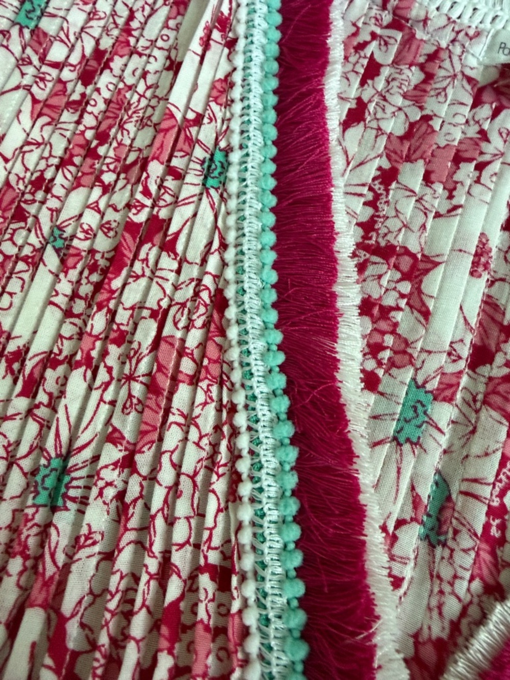 Poupette St. Barth Pink and White Floral Cotton Dress with Turquoise Trim - Picture 3 of 4